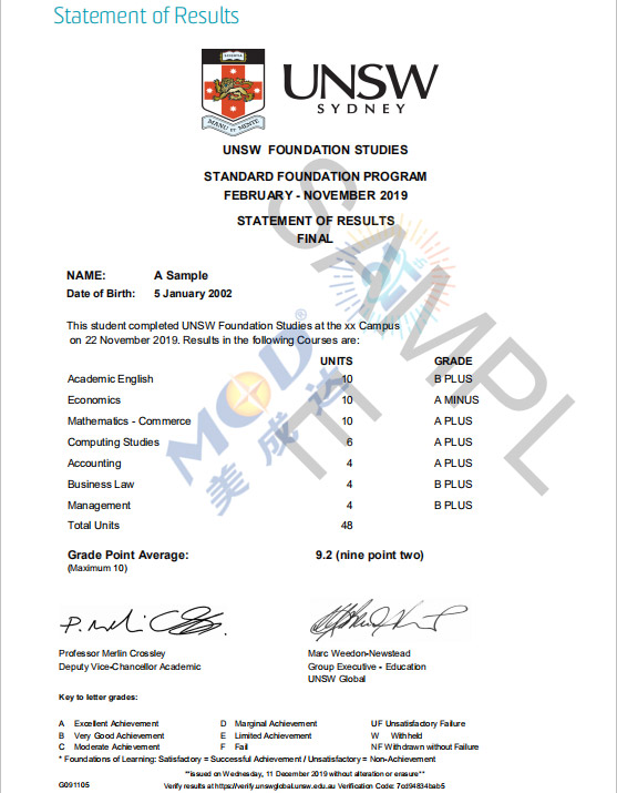 澳洲新南威尔士大学成绩单 澳洲新南威尔士大学成绩单
